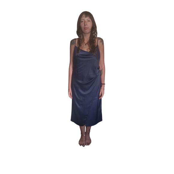 Lulus Navy Blue Spaghetti Strap Slip Maxi Dress XL Sexy Slit Wimsigoth Festival - Picture 1 of 10